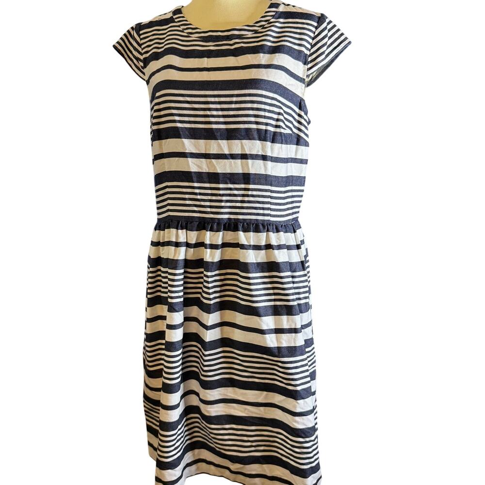 Betsey Johnson Navy & White Striped Fit & Flare Cap Sleeve Dress, Size 14
